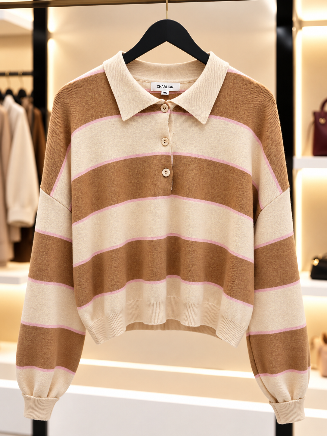 Pull Riviera – Camel, Écru & Rose
